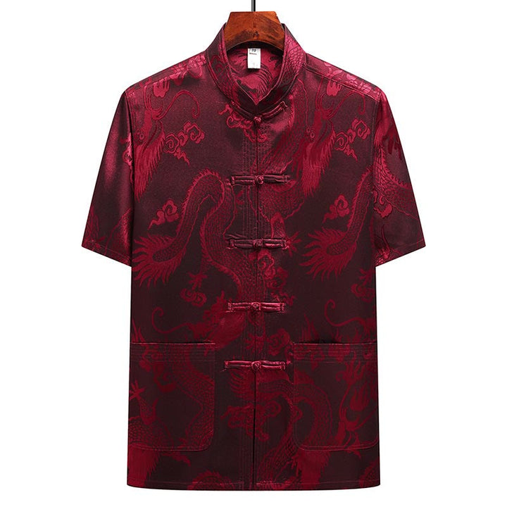 Traje Tang con diseño de dragón y Buddha Stones, uniforme tradicional Hanfu, Top de manga corta, pantalones, ropa, conjunto para hombre - image 21
