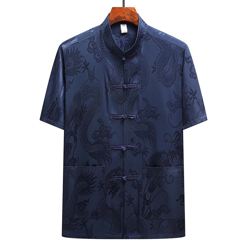 Traje Tang con diseño de dragón y Buddha Stones, uniforme tradicional Hanfu, Top de manga corta, pantalones, ropa, conjunto para hombre - image 24