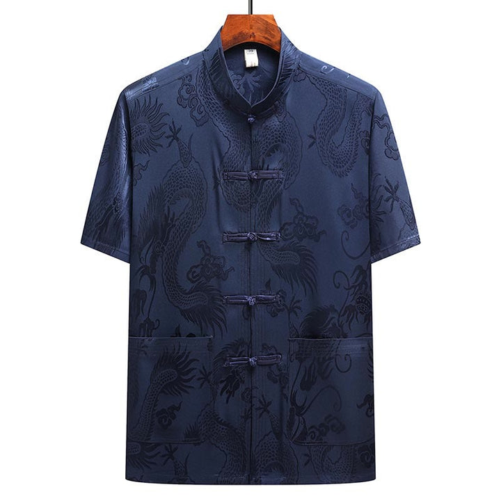Traje Tang con diseño de dragón y Buddha Stones, uniforme tradicional Hanfu, Top de manga corta, pantalones, ropa, conjunto para hombre - image 24