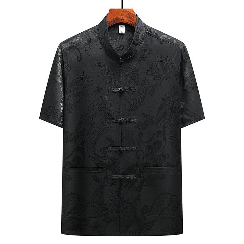 Traje Tang con diseño de dragón y Buddha Stones, uniforme tradicional Hanfu, Top de manga corta, pantalones, ropa, conjunto para hombre - image 27