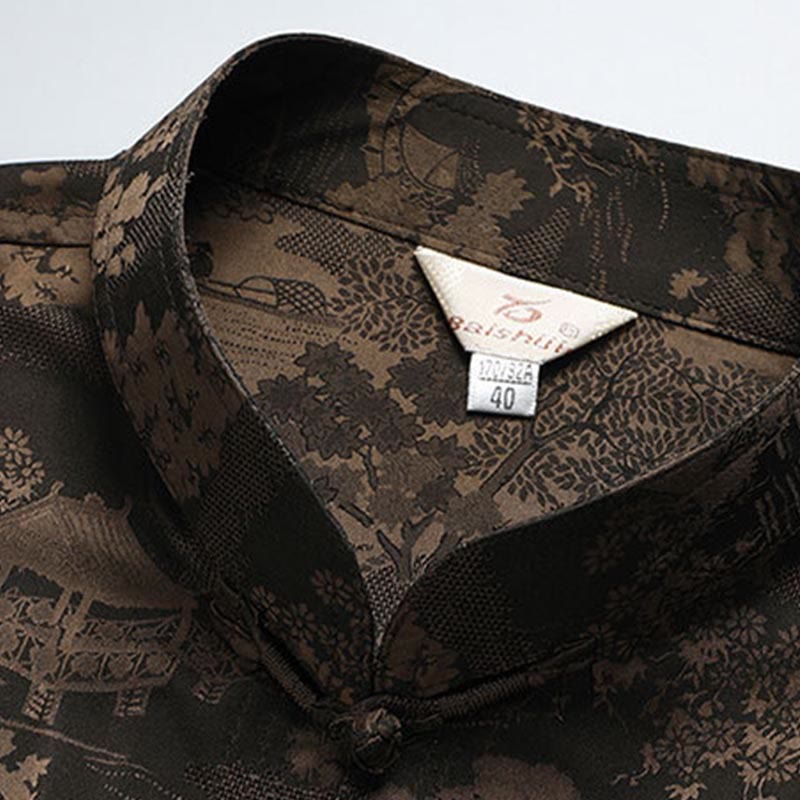 Conjunto de ropa para hombre , traje Tang de jardín con piedras de pino, pabellón de pino, uniforme tradicional Hanfu, Top de manga corta y pantalones - image 4