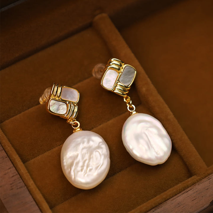 Pendientes colgantes curativos de perlas barrocas naturales de oro chapado en cobre con postes de plata de ley 925 con Buddha Stones - Perla Barroca Blanca (Postes de Plata de Ley 925) - image 6