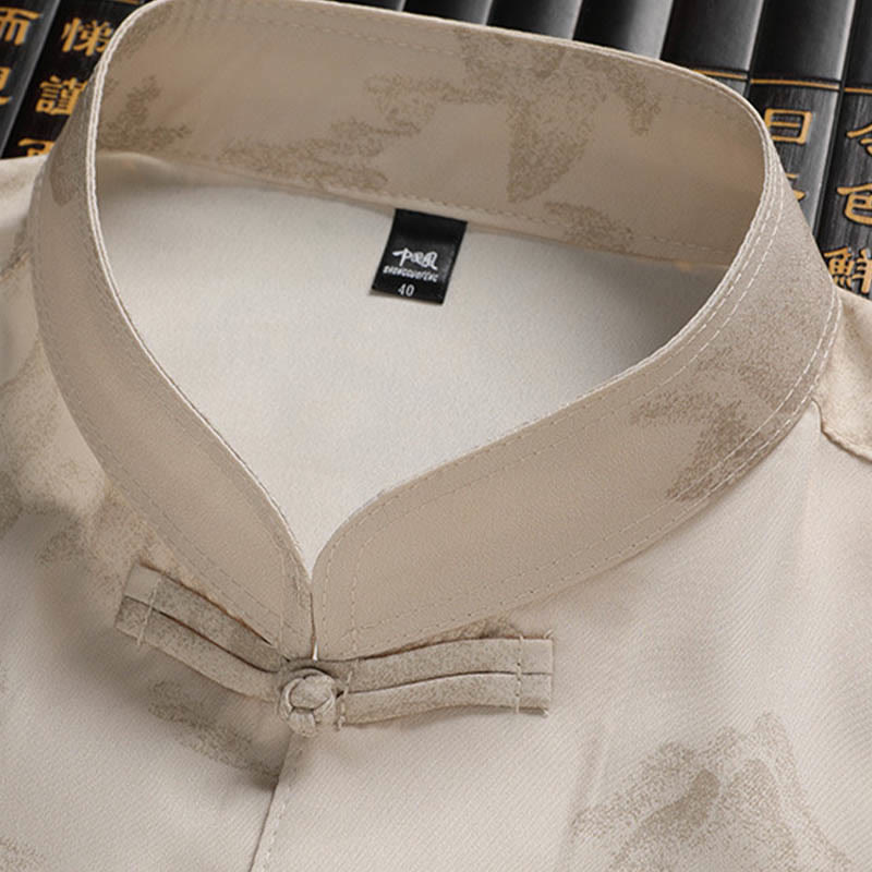 Traje Tang de Buddha Stones, montañas y árboles, uniforme tradicional Hanfu, Top de manga corta, pantalones, conjunto de ropa para hombre - image 3