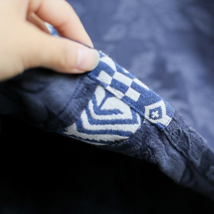 Vestido midi de jacquard con bordado de flores azules y Buddha Stones Vestido de algodón con manga tres cuartos y bolsillos - image 9