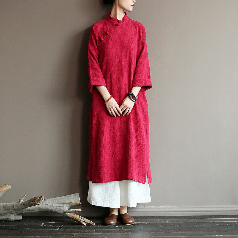 Vestido midi jacquard de jacquard con estampado de flores y Buddha Stones, manga larga, algodón y lino, pantalón de pierna ancha con bolsillos. - image 19