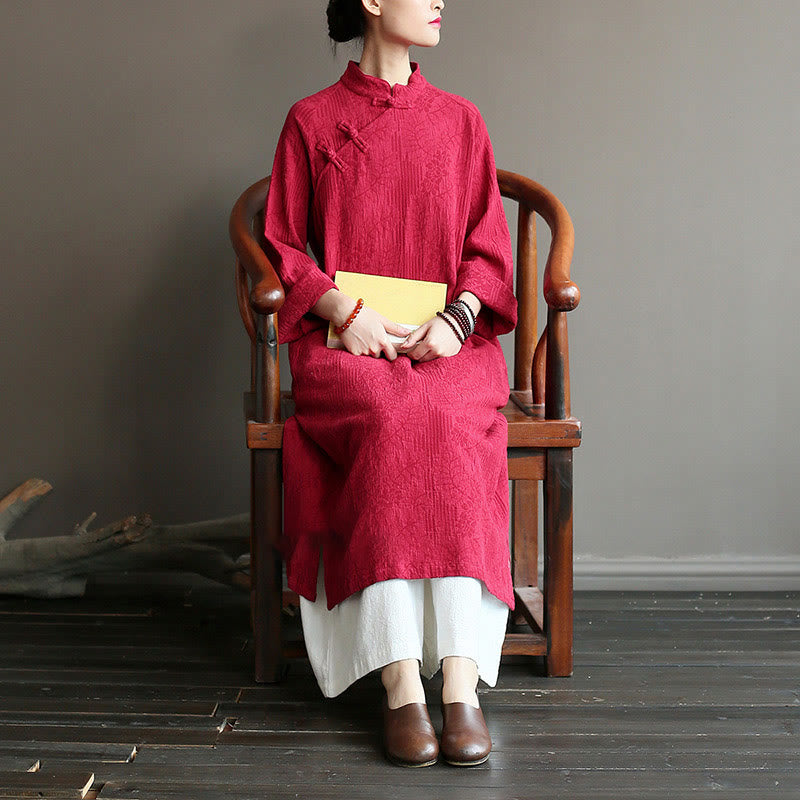 Vestido midi jacquard de jacquard con estampado de flores y Buddha Stones, manga larga, algodón y lino, pantalón de pierna ancha con bolsillos. - image 32