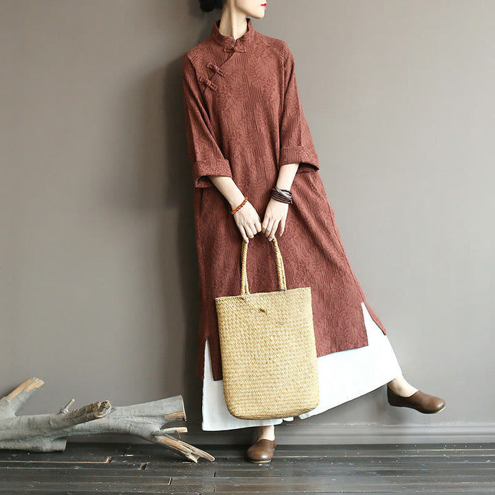 Vestido midi de jacquard con flores y Buddha Stones Vestido de lino y algodón de manga larga Pantalones anchos con bolsillos