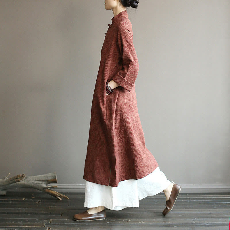 Vestido midi jacquard de jacquard con estampado de flores y Buddha Stones, manga larga, algodón y lino, pantalón de pierna ancha con bolsillos. - image 40