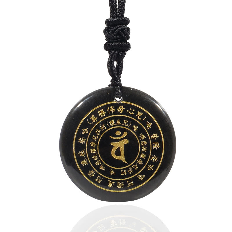 Buddha Stones Vairocana Tathagata Mantra sánscrito varios cristales negro obsidiana verde Aventurina fuerza COLLAR COLGANTE