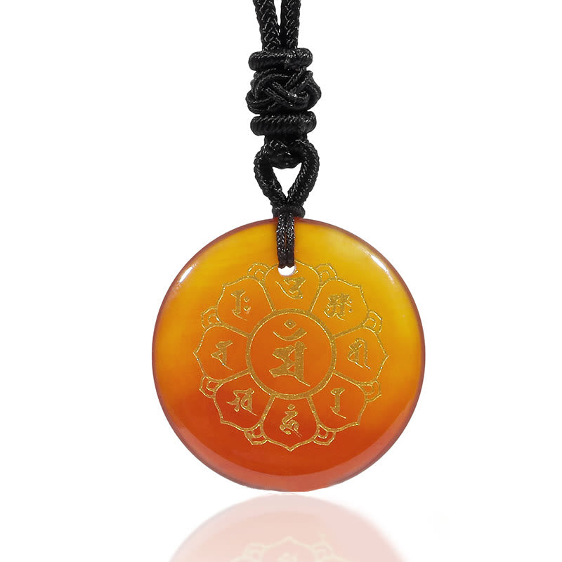 Collar con colgante de fuerza de obsidiana negra, Buddha Stones Om Mani Padme Hum naturales, varios cristales