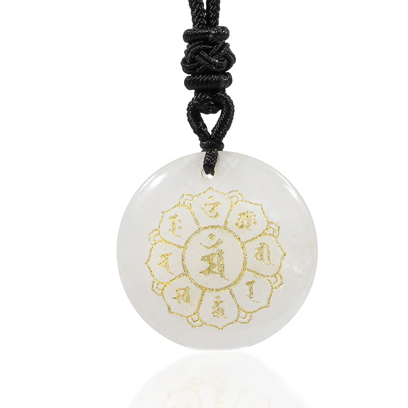 Collar con colgante de fuerza de obsidiana negra, Buddha Stones Om Mani Padme Hum naturales, varios cristales