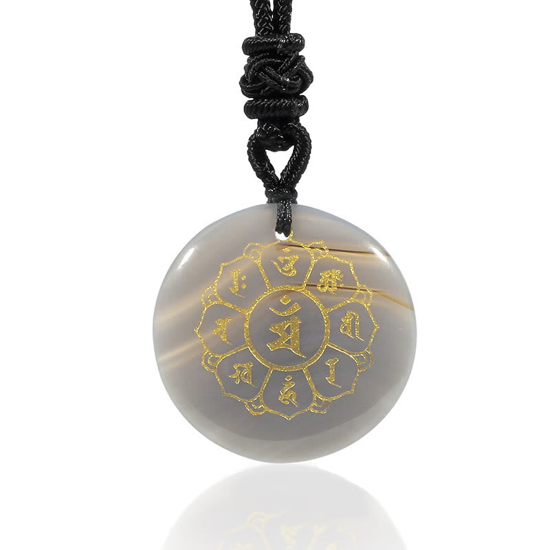 Collar con colgante de fuerza de obsidiana negra, Buddha Stones Om Mani Padme Hum naturales, varios cristales