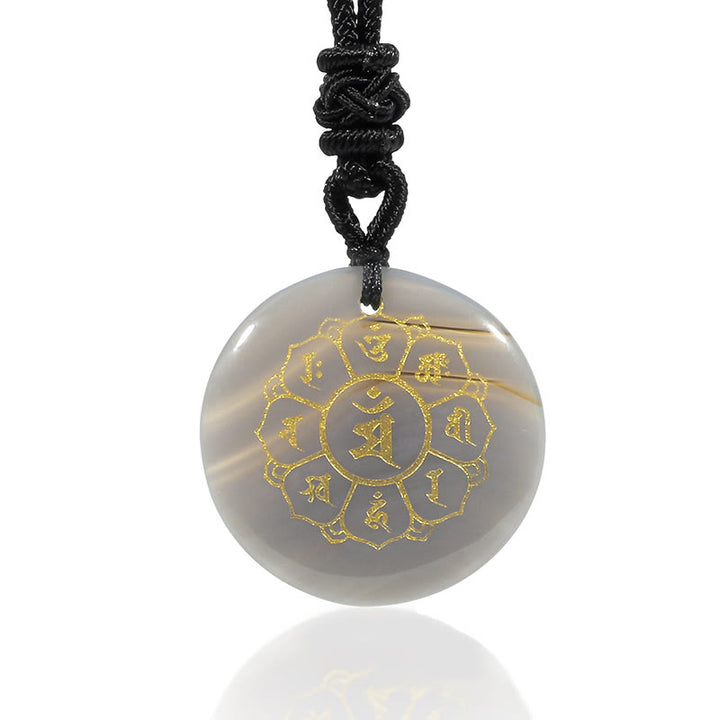 Collar con colgante de fuerza de obsidiana negra, Buddha Stones Om Mani Padme Hum naturales, varios cristales