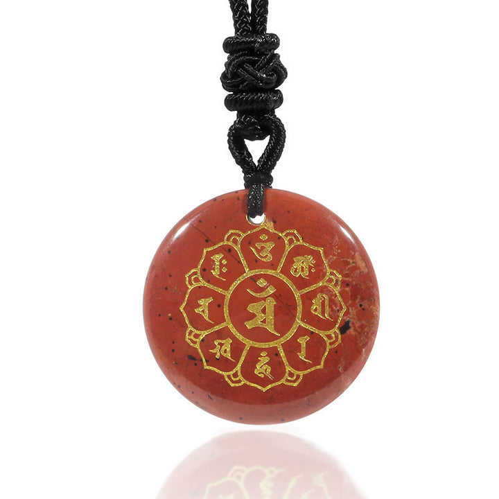 Collar con colgante de fuerza de obsidiana negra, Buddha Stones Om Mani Padme Hum naturales, varios cristales