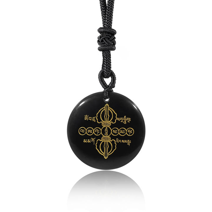 Buddha Stones Vajra Dorje patrón sánscrito Natural varios cristales negro obsidiana cumplimiento collar colgante