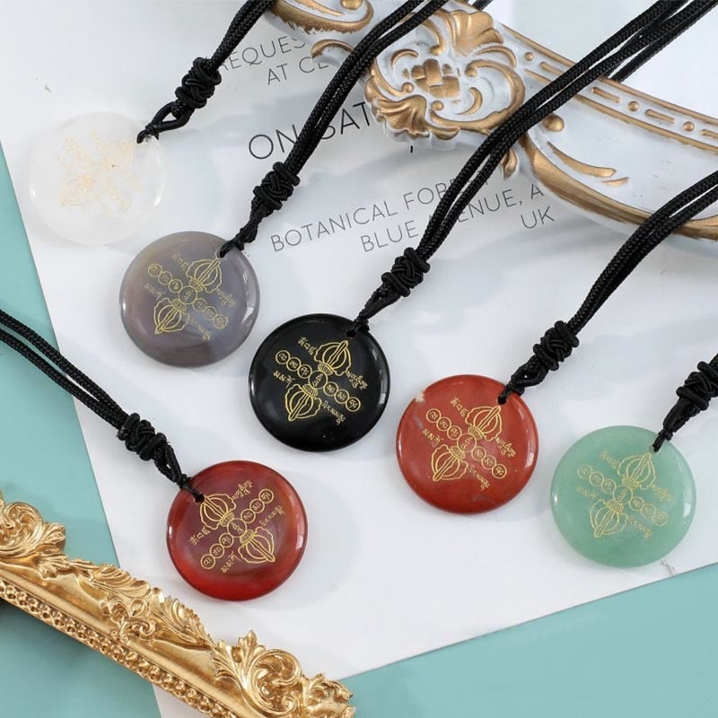 Buddha Stones Vajra Dorje patrón sánscrito Natural varios cristales negro obsidiana cumplimiento collar colgante