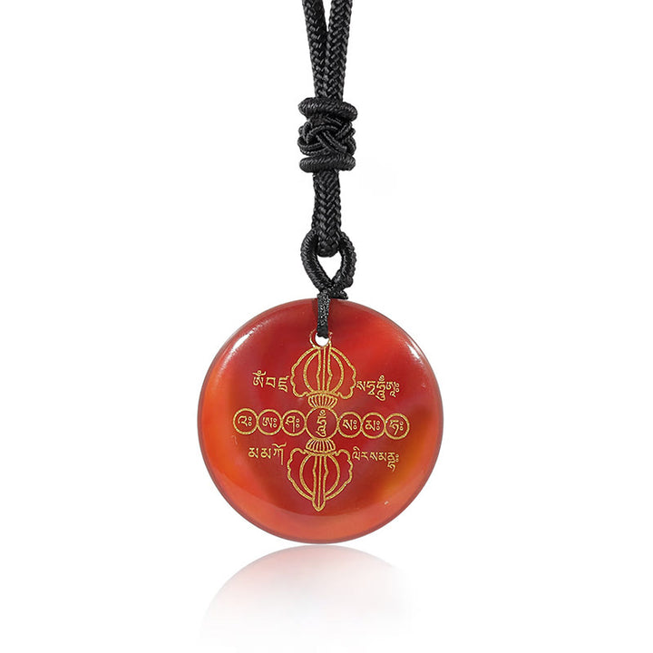 Buddha Stones Vajra Dorje patrón sánscrito Natural varios cristales negro obsidiana cumplimiento collar colgante