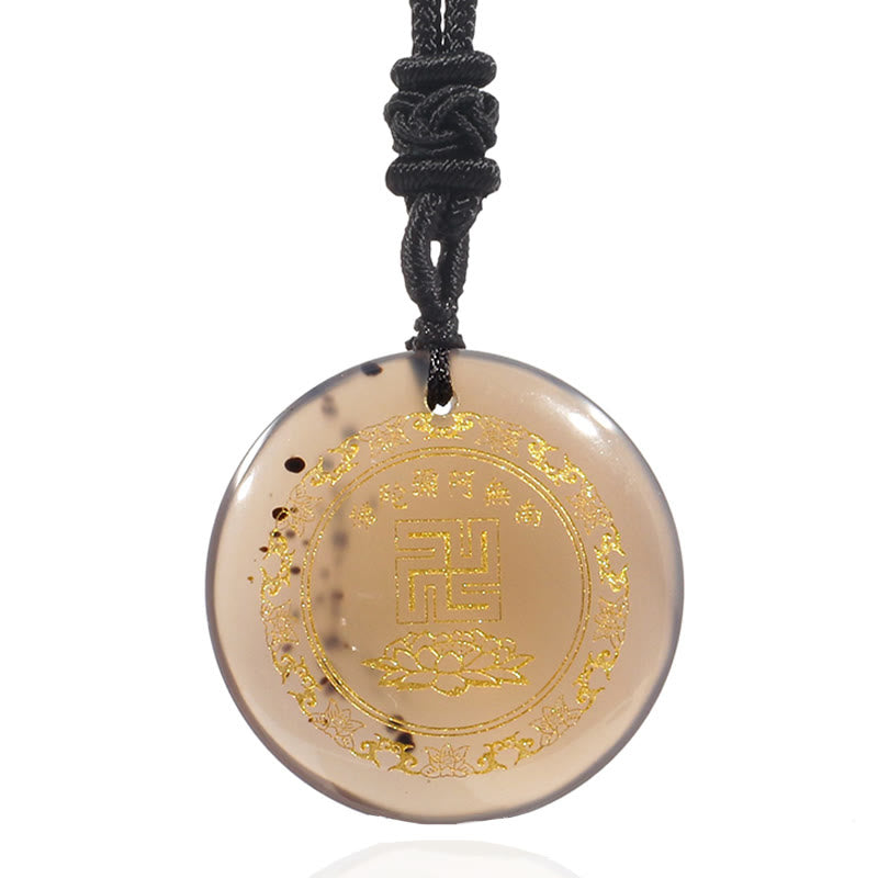 Colgante de collar de purificación de obsidiana negra de cristal Natural con diseño de loto y esvástica de Buddha Stones