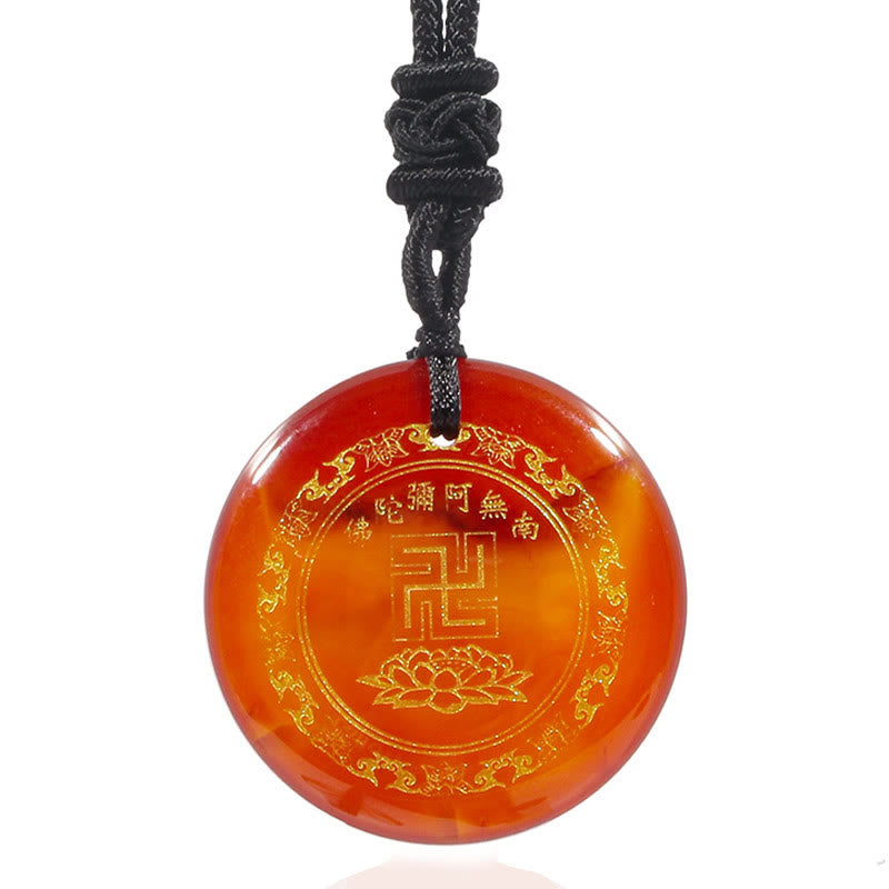 Colgante de collar de purificación de obsidiana negra de cristal Natural con diseño de loto y esvástica de Buddha Stones