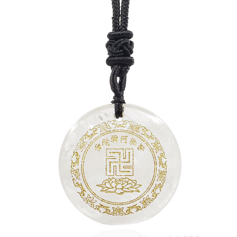 Colgante de collar de purificación de obsidiana negra de cristal Natural con diseño de loto y esvástica de Buddha Stones