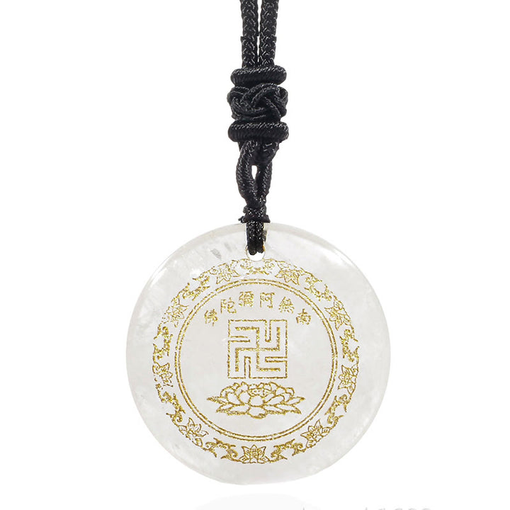 Colgante de collar de purificación de obsidiana negra de cristal Natural con diseño de loto y esvástica de Buddha Stones