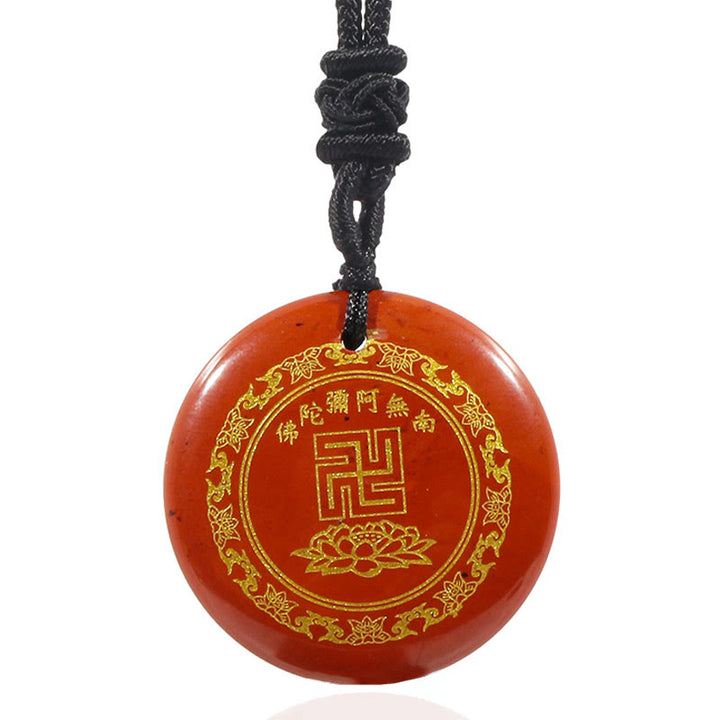 Colgante de collar de purificación de obsidiana negra de cristal Natural con diseño de loto y esvástica de Buddha Stones
