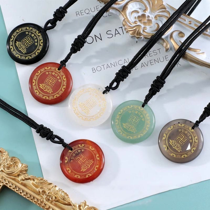 Colgante de collar de purificación de obsidiana negra de cristal Natural con diseño de loto y esvástica de Buddha Stones