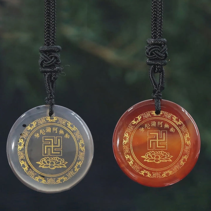 Colgante de collar de purificación de obsidiana negra de cristal Natural con diseño de loto y esvástica de Buddha Stones