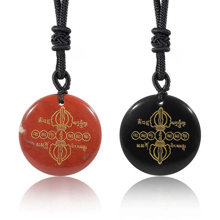 Buddha Stones Vajra Dorje patrón sánscrito Natural varios cristales negro obsidiana cumplimiento collar colgante
