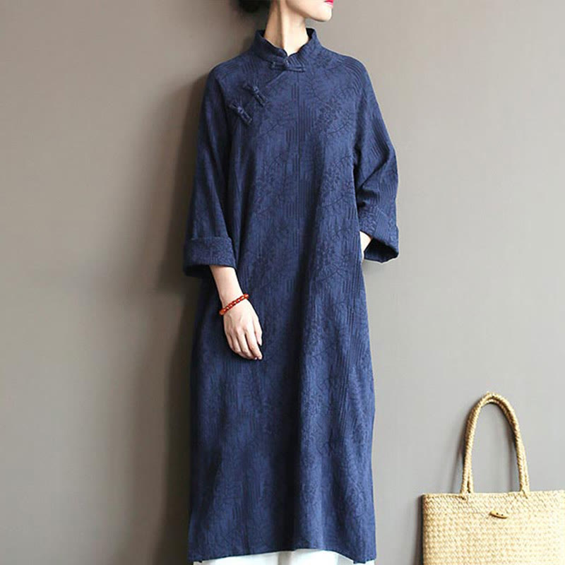 Vestido midi jacquard de jacquard con estampado de flores y Buddha Stones, manga larga, algodón y lino, pantalón de pierna ancha con bolsillos. - Vestido azul (solo vestido) - US4-8/10, UK/AU8-12/14, EU36-40/42 (F) - image 41