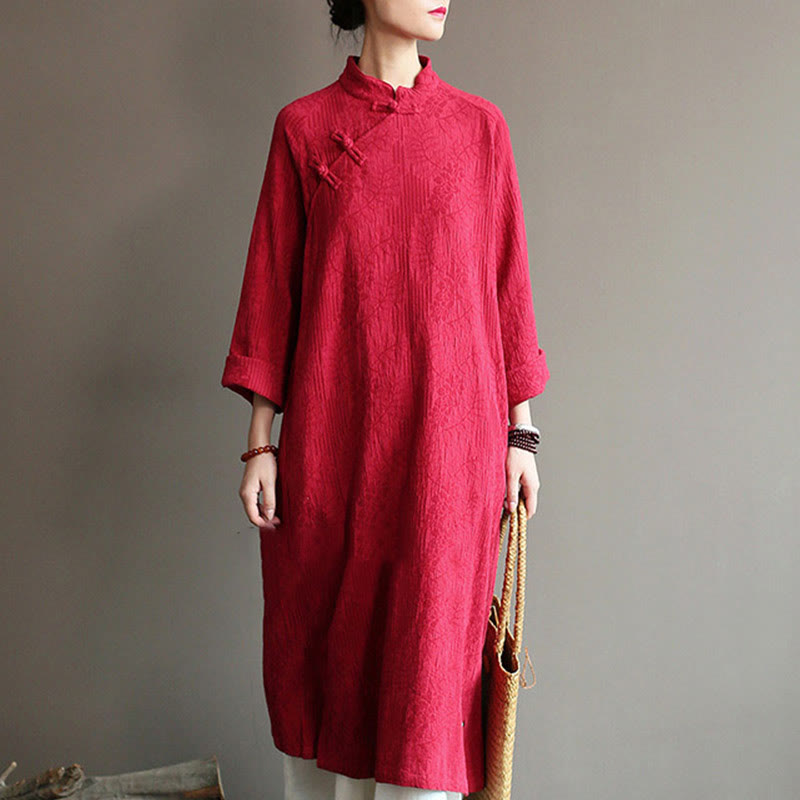 Vestido midi jacquard de jacquard con estampado de flores y Buddha Stones, manga larga, algodón y lino, pantalón de pierna ancha con bolsillos. - Vestido rojo (solo vestido) - US4-8/10, UK/AU8-12/14, EU36-40/42 (F) - image 43
