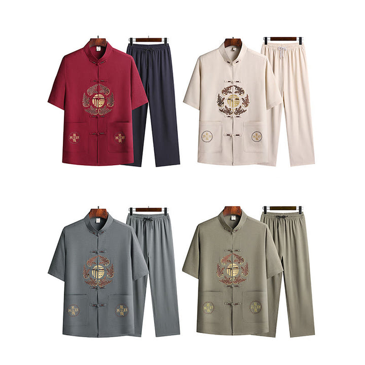 Buddha Stones Fu personaje Tang traje Hanfu uniforme tradicional manga corta Top pantalones ropa conjunto para hombres