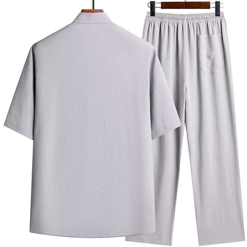 Buddha Stones Fu personaje Tang traje Hanfu uniforme tradicional manga corta Top pantalones ropa conjunto para hombres