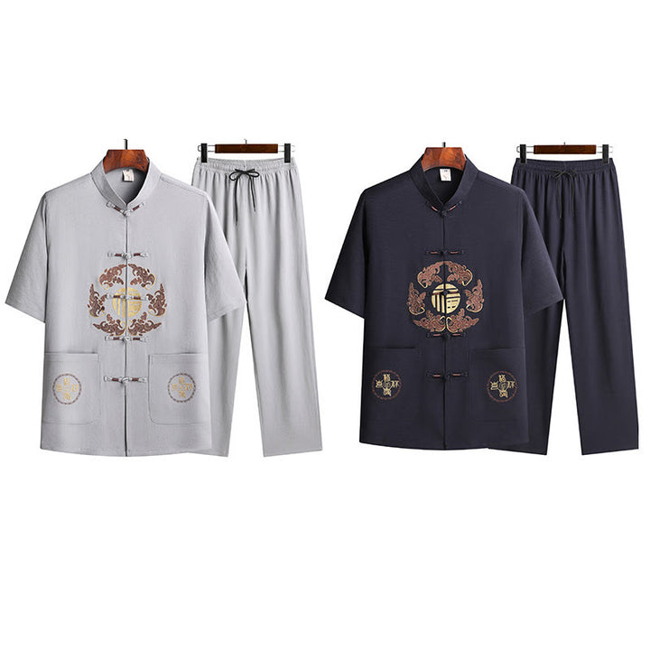 Buddha Stones Fu personaje Tang traje Hanfu uniforme tradicional manga corta Top pantalones ropa conjunto para hombres
