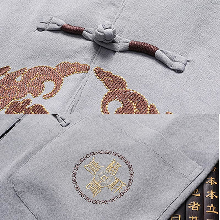 Buddha Stones Fu personaje Tang traje Hanfu uniforme tradicional manga corta Top pantalones ropa conjunto para hombres