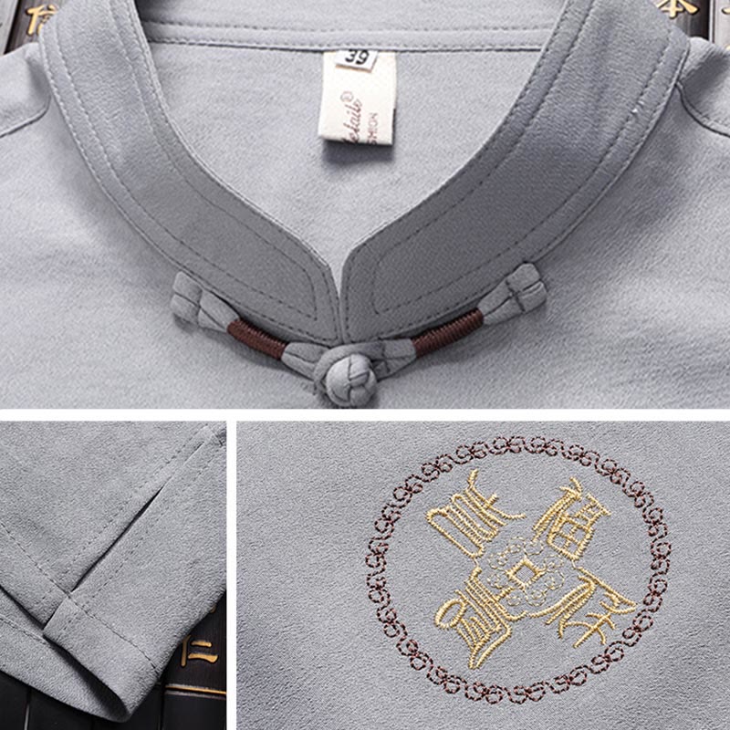 Buddha Stones Fu personaje Tang traje Hanfu uniforme tradicional manga corta Top pantalones ropa conjunto para hombres