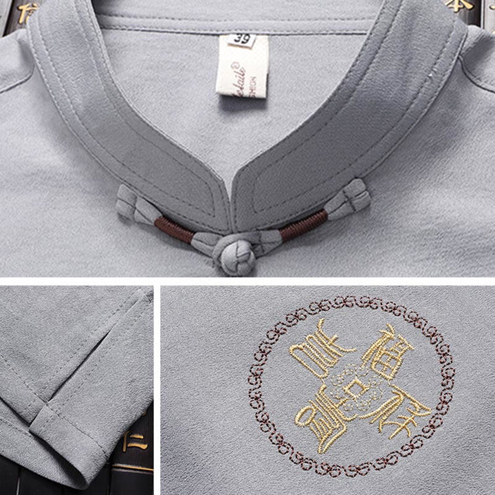 Buddha Stones Fu personaje Tang traje Hanfu uniforme tradicional manga corta Top pantalones ropa conjunto para hombres