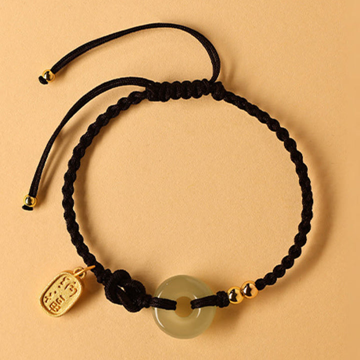Buddha Stones Hetian Jade Paz Hebilla Fu Carácter Cadena Suerte Pulsera - Cuerda negra (circunferencia de la muñeca: 14-18 cm) - image 8
