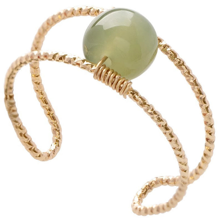 Anillo ajustable de la suerte de cobre de doble capa con cuentas de perlas de Jade redondas de Buddha Stones