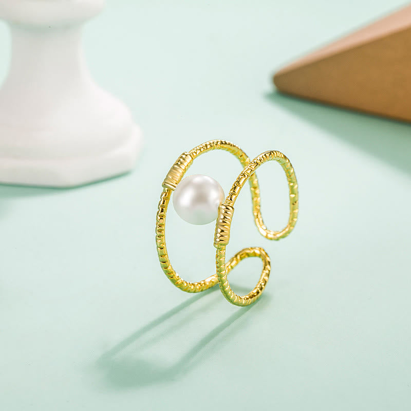 Anillo ajustable de la suerte de cobre de doble capa con cuentas de perlas de Jade redondas de Buddha Stones