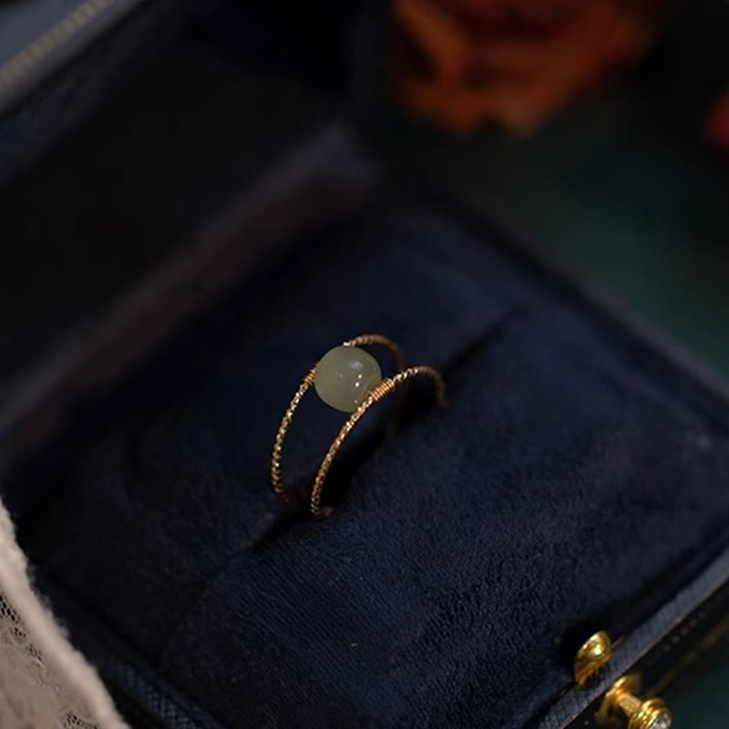 Anillo ajustable de la suerte de cobre de doble capa con cuentas de perlas de Jade redondas de Buddha Stones