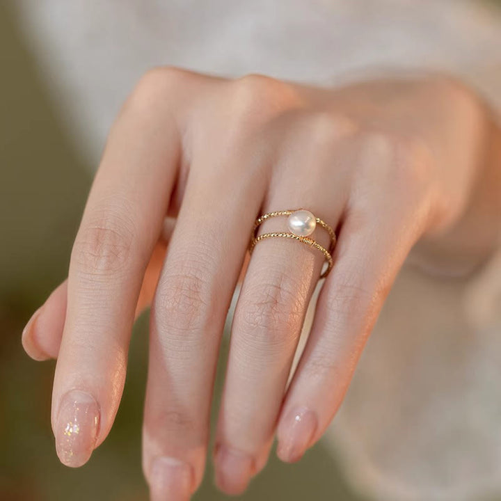 Anillo ajustable de la suerte de cobre de doble capa con cuentas de perlas de Jade redondas de Buddha Stones