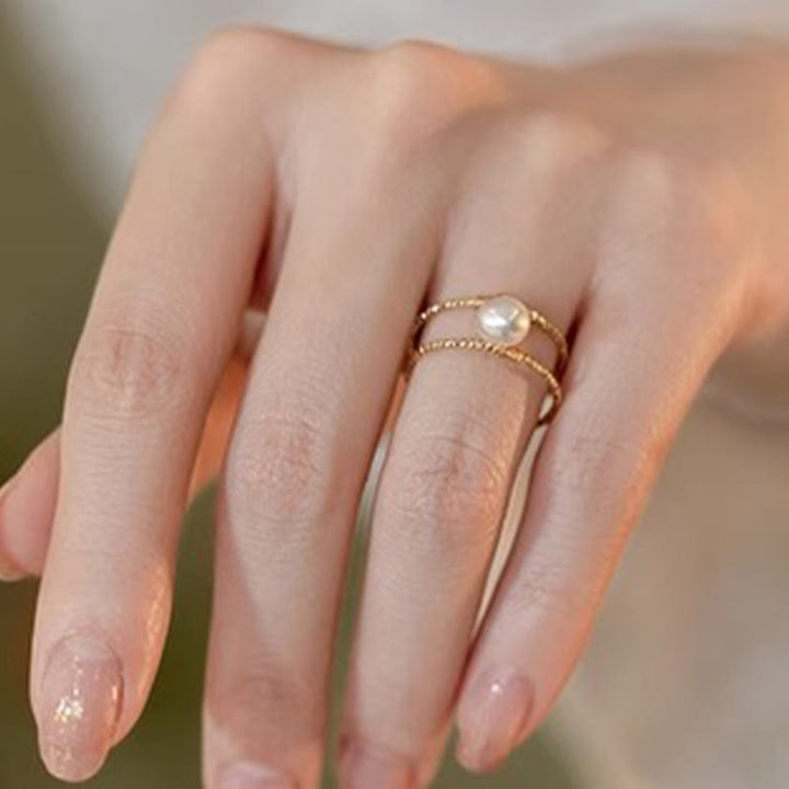 Anillo ajustable de la suerte de cobre de doble capa con cuentas de perlas de Jade redondas de Buddha Stones