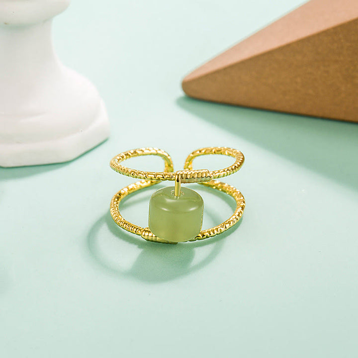 Anillo ajustable de la suerte de cobre de doble capa con cuentas de perlas de Jade redondas de Buddha Stones
