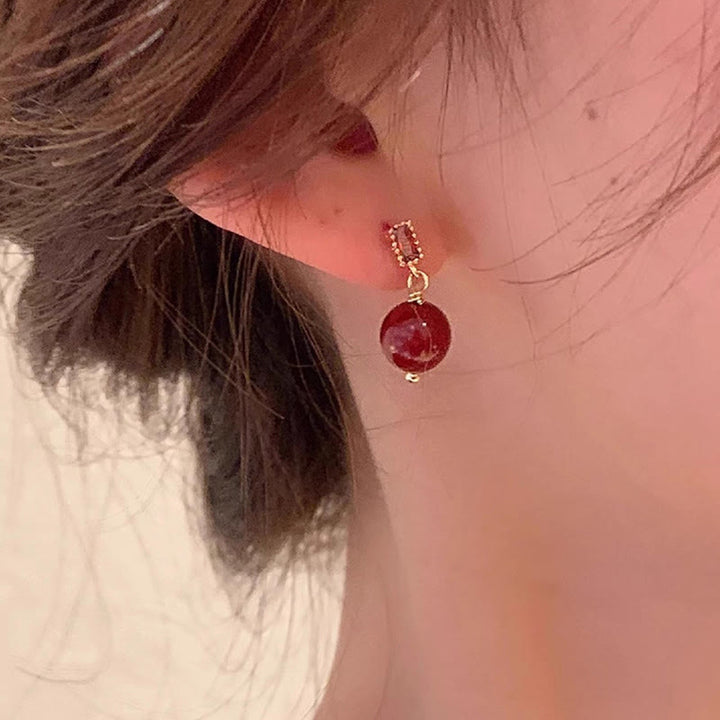 Buddha Stones Postes de plata de ley 925 Pendientes tranquilos de circón con cuentas de cinabrio rellenos de oro de 14 quilates - image 4