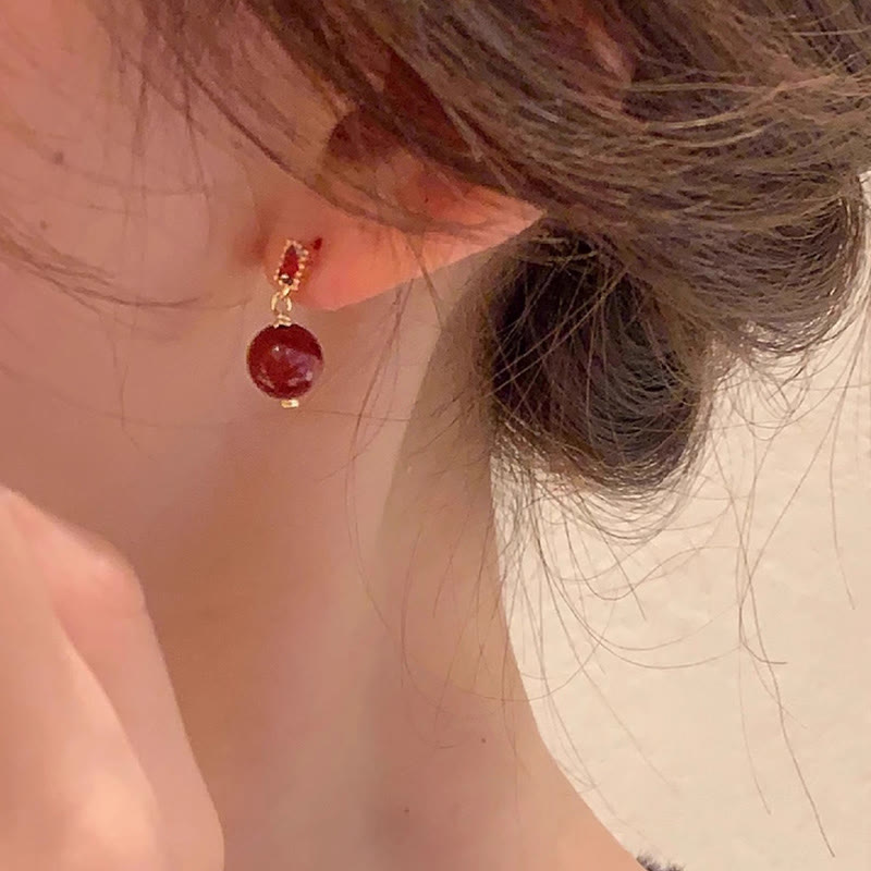 Buddha Stones Postes de plata de ley 925 Pendientes tranquilos de circón con cuentas de cinabrio rellenos de oro de 14 quilates - image 5