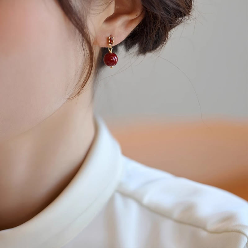 Buddha Stones Postes de plata de ley 925 Pendientes tranquilos de circón con cuentas de cinabrio rellenos de oro de 14 quilates - image 1