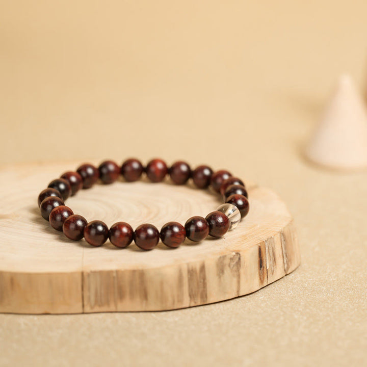 Pulsera de protección de cristal blanco de sándalo rojo hoja pequeña de Buddha Stones