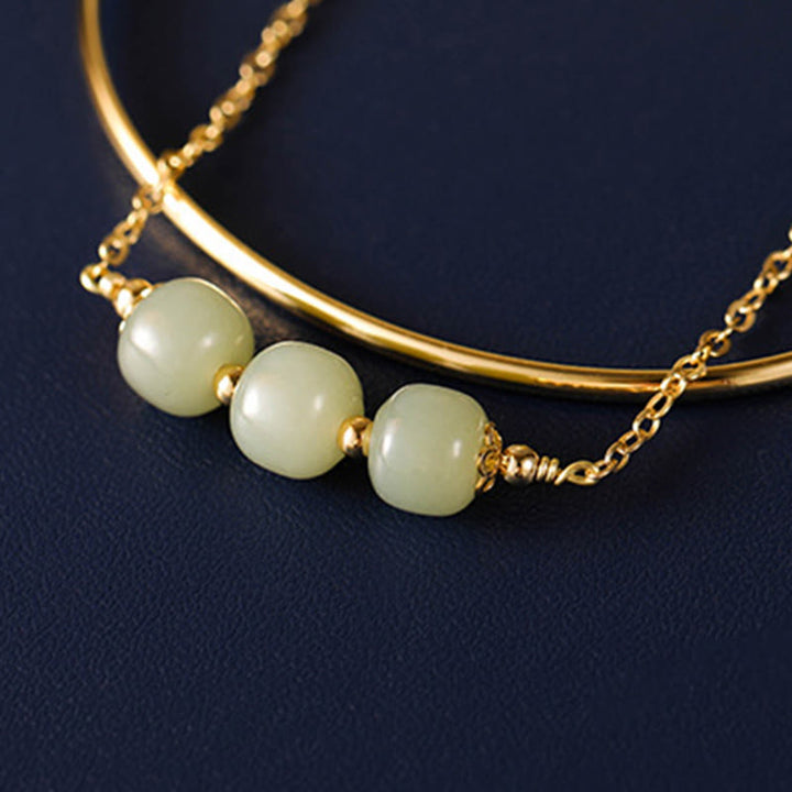 Brazalete de pulsera de doble capa con cuentas de Jade hetiano de oro chapado en cobre con Buddha Stones