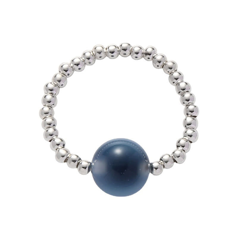 Anillo de cuentas curativas de ágata azul caramelo de plata de ley 925 con Buddha Stones